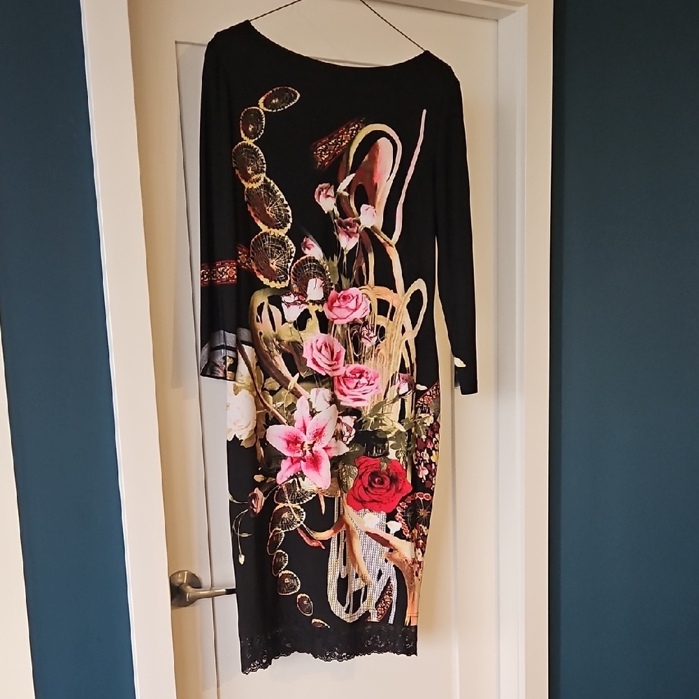 Joseph Ribkoff Black Multicolor Floral Long Sleeve Dress